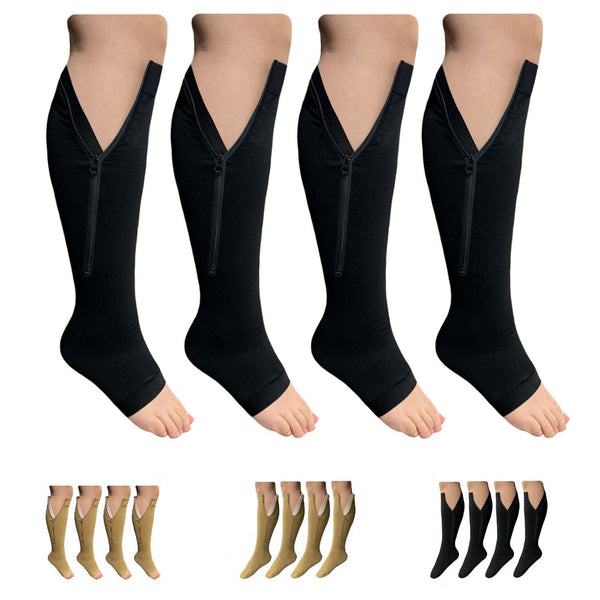 Premium Closed/Open Toe 20-30 mmHg Firm Compression Leg Swelling Zipper Socks - 2 Pairs
