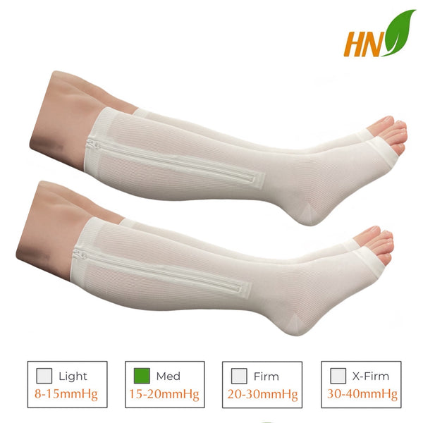 Open Toe 15-20 mmHg Compression Zipper Leg Socks White Navy 2 Pairs