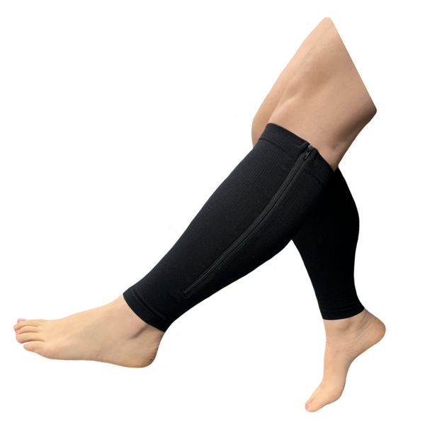 Seniors Care Footless 15-20 mmHg Compression Shin Calf Leg Men Women 1 Pair Zipper Sleeves