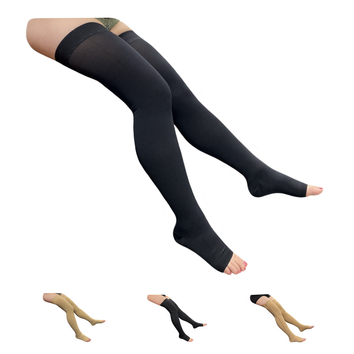 Open Toe Thigh High 20-30 mmHg Compression Wide Leg Swelling Stocking