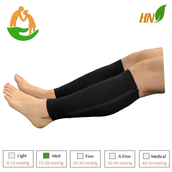 Seniors Care Footless 15-20 mmHg Compression Shin Calf Leg Men Women 1 Pair Zipper Sleeves