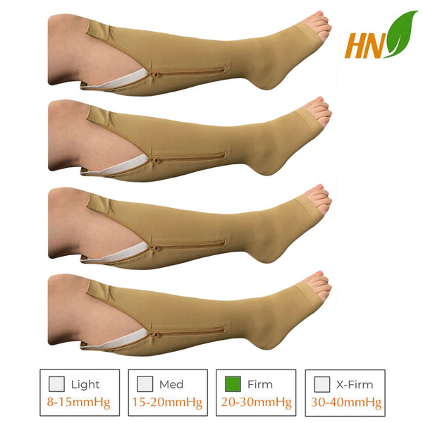 Premium Closed/Open Toe 20-30 mmHg Firm Compression Leg Swelling Zipper Socks - 2 Pairs