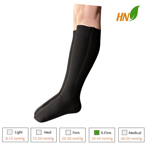 30-40 mmHg Extra Firm Compression Closed Open Toe Wide Zipper Socks