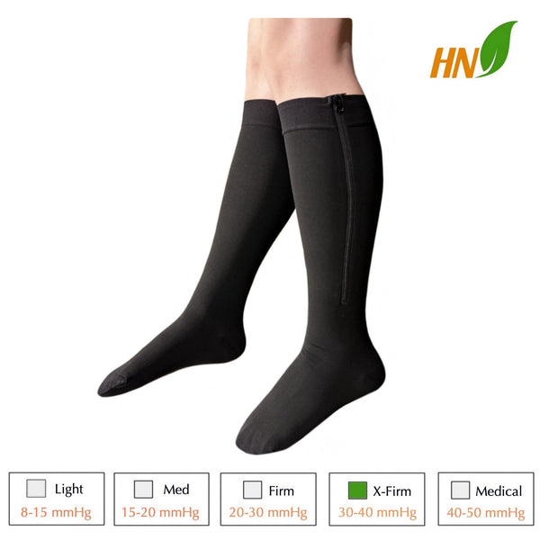 30-40 mmHg Extra Firm Compression Closed Open Toe Wide Zipper Socks