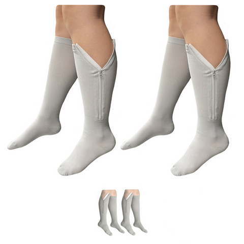 Closed Toe Grey 15-20 or 20-30 mmHg Firm Compression Leg Zipper Socks - 2 Pairs