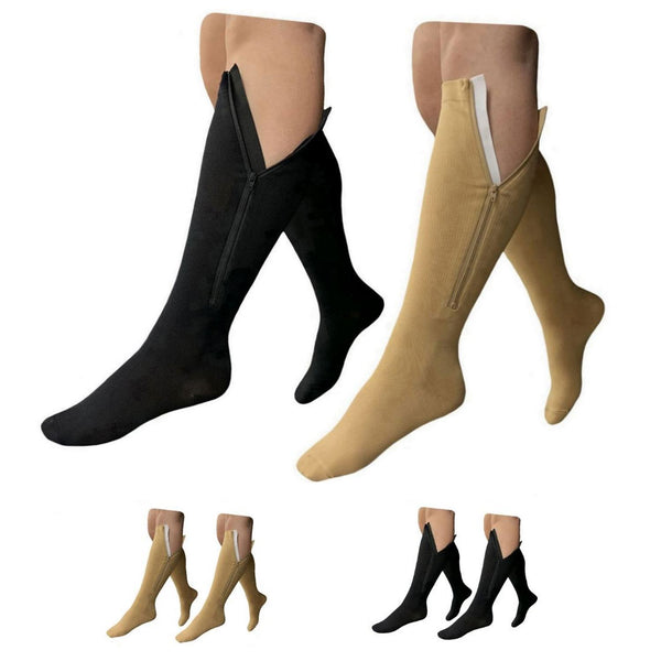 Closed Toe 15-20 mmHg Zipper Compression Calf Leg Circulation Socks 2 Pairs