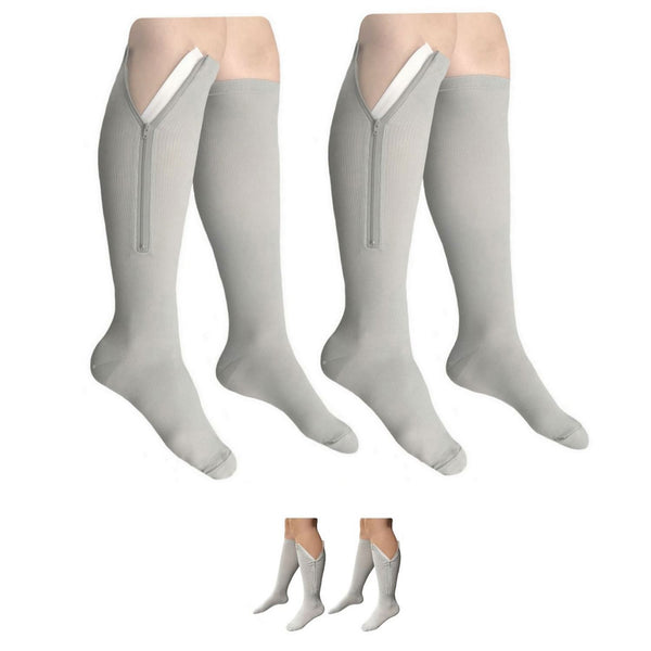 Closed Toe Grey 15-20 or 20-30 mmHg Firm Compression Leg Zipper Socks - 2 Pairs