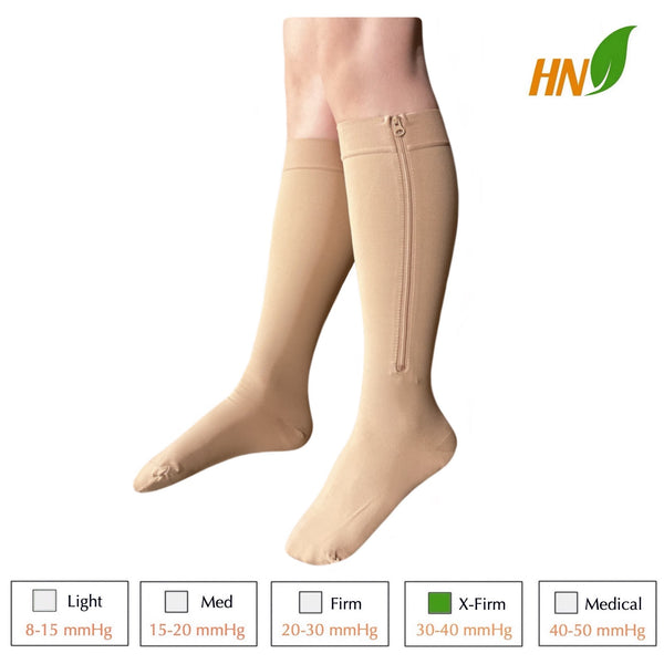 30-40 mmHg Extra Firm Compression Closed Open Toe Wide Zipper Socks