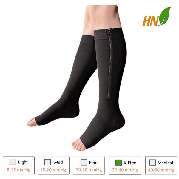 30-40 mmHg Extra Firm Compression Closed Open Toe Wide Zipper Socks