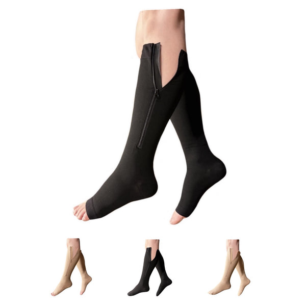 30-40 mmHg Extra Firm Compression Closed Open Toe Wide Zipper Socks