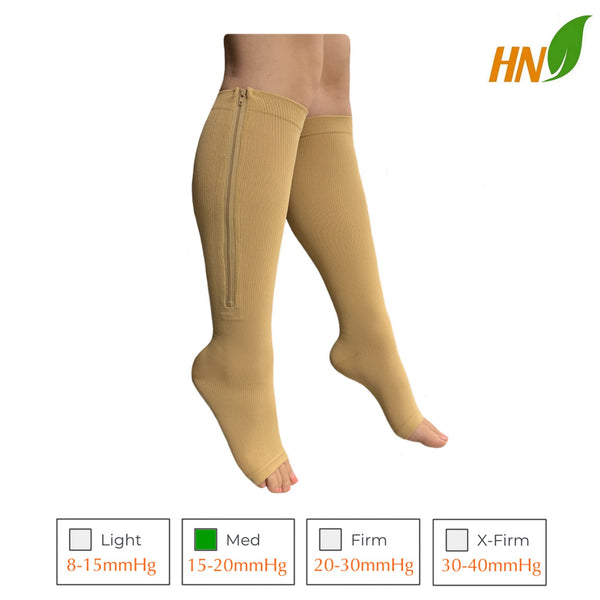 Petite 15-20 mmHg Compression Leg Calf 2 Pairs Open Toe Zipper Socks