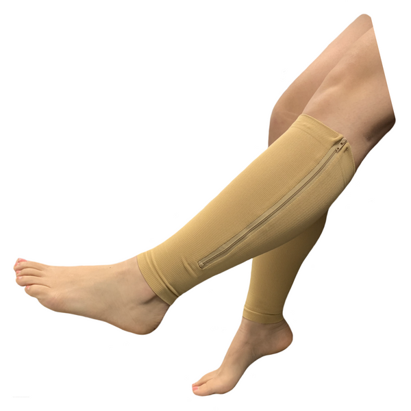 Seniors Care Footless 15-20 mmHg Compression Shin Calf Leg Men Women 1 Pair Zipper Sleeves