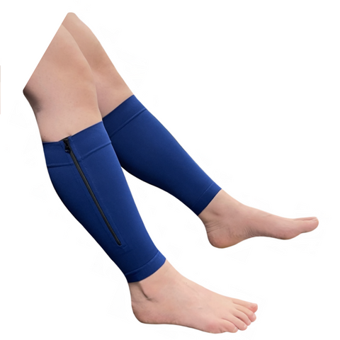 Seniors Care Footless 20-30 mmHg Compression Shin Calf Leg Men Women 1 Pair Zipper Sleeves
