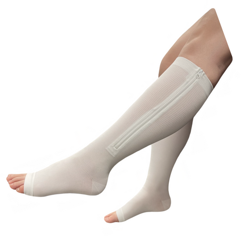 Seniors Care 15-20 mmHg Zipper Compression Leg Circulation Calf Open Toe Socks