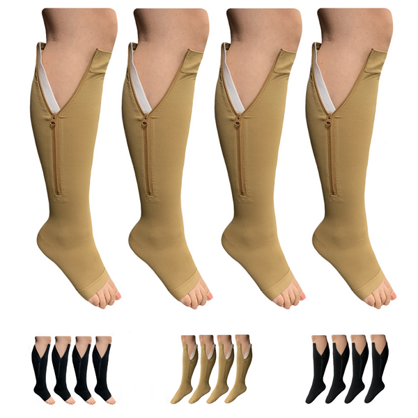 Premium Closed/Open Toe 20-30 mmHg Firm Compression Leg Swelling Zipper Socks - 2 Pairs