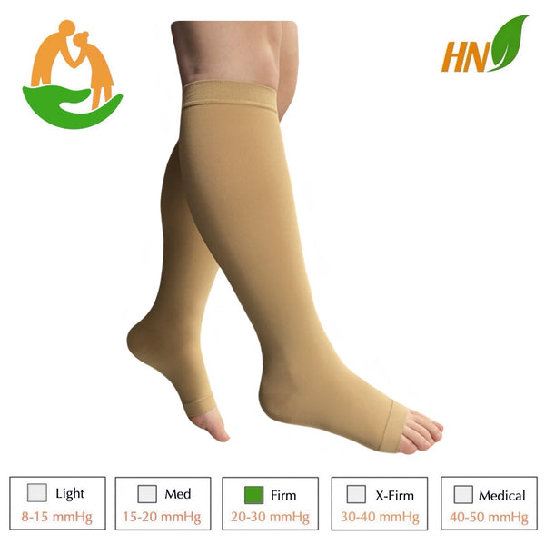 Seniors Care Sheer 20-30 mmHg Compression Calf Legs Circulation Swelling Open Toe Traditional Socks