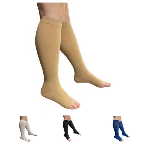 Seniors Care Sheer 20-30 mmHg Compression Calf Legs Circulation Swelling Open Toe Traditional Socks