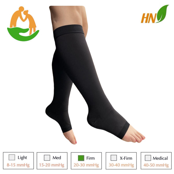 Seniors Care Sheer 20-30 mmHg Compression Calf Legs Circulation Swelling Open Toe Traditional Socks