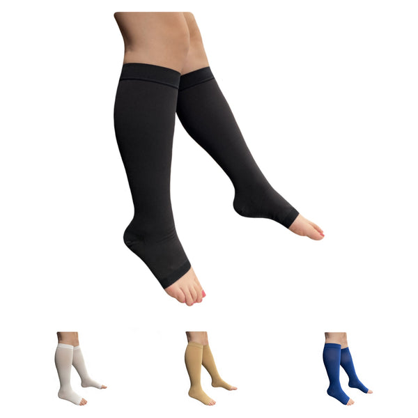 Seniors Care Sheer 20-30 mmHg Compression Calf Legs Circulation Swelling Open Toe Traditional Socks