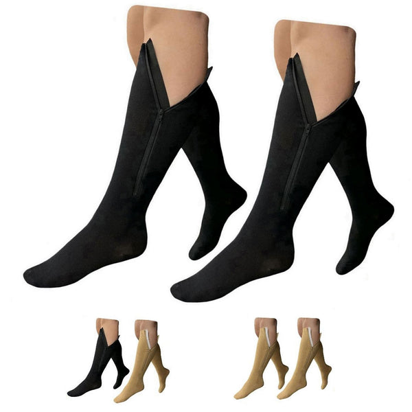 Closed Toe 15-20 mmHg Zipper Compression Calf Leg Circulation Socks 2 Pairs