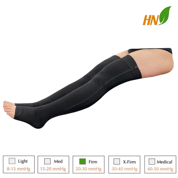 Open Toe Thigh High 20-30 mmHg Compression Wide Leg Swelling Stocking Zipper