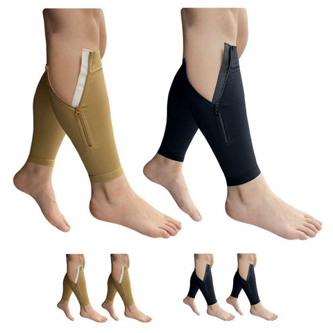 Premium Shin Footless 20-30 mmHg Firm Compression Leg Calf Sleeve With Zipper - 2 Pairs