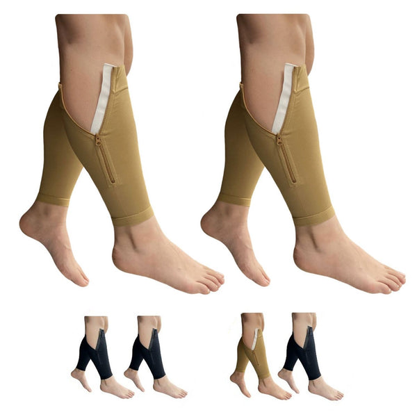Premium Shin Footless 20-30 mmHg Firm Compression Leg Calf Sleeve With Zipper - 2 Pairs