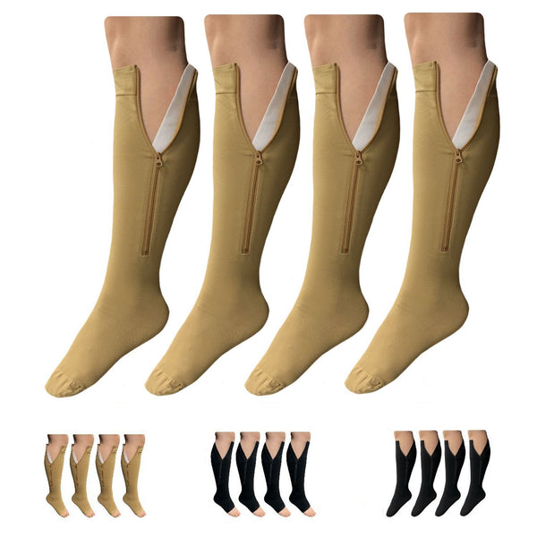 Premium Closed/Open Toe 20-30 mmHg Firm Compression Leg Swelling Zipper Socks - 2 Pairs