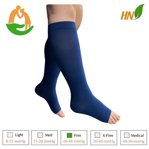 Seniors Care Sheer 20-30 mmHg Compression Calf Legs Circulation Swelling Open Toe Traditional Socks