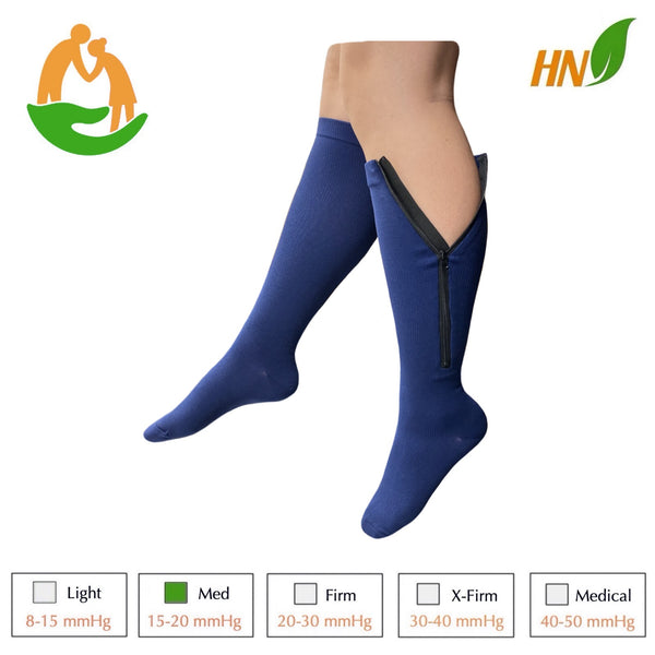 Seniors Care 15-20 mmHg Compression Leg Circulation Calf Closed Toe Zipper Socks