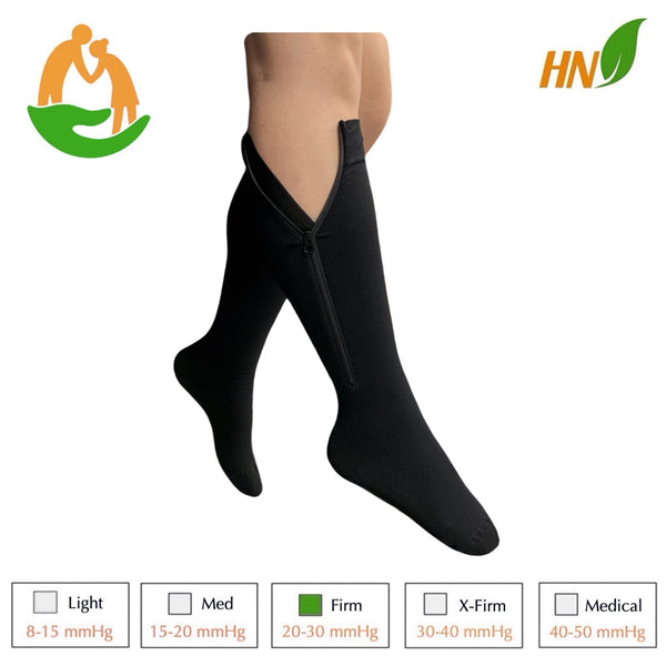 Seniors Care Closed Toe 20-30 mmHg Compression Leg Swelling Calf Zipper Socks