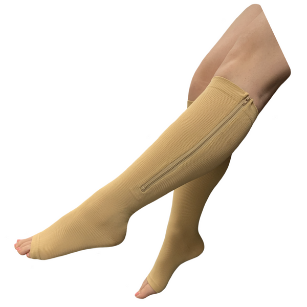 Seniors Care 15-20 mmHg Zipper Compression Leg Circulation Calf Open Toe Socks