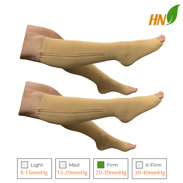 Petite Open Toe 20-30 mmHg Compression Leg Calf Zipper Socks 2 Pairs
