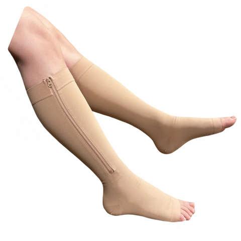 Seniors Care 20-30 mmHg Zipper Compression Leg Swelling Calf Open Toe Socks