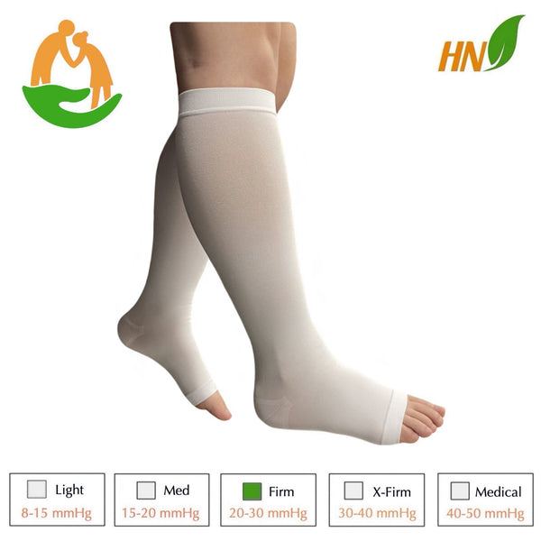 Seniors Care Sheer 20-30 mmHg Compression Calf Legs Circulation Swelling Open Toe Traditional Socks