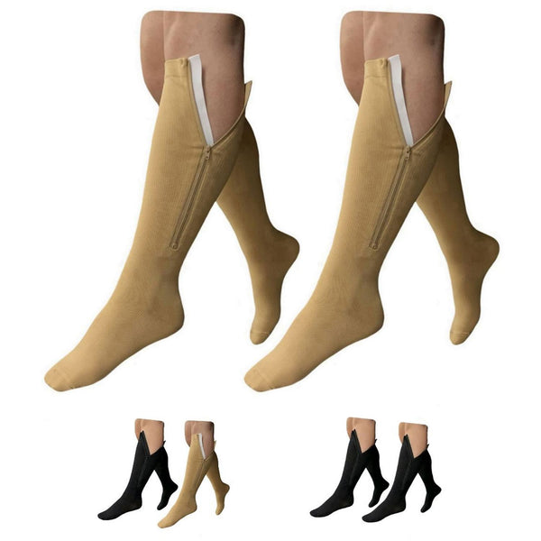 Closed Toe 15-20 mmHg Zipper Compression Calf Leg Circulation Socks 2 Pairs