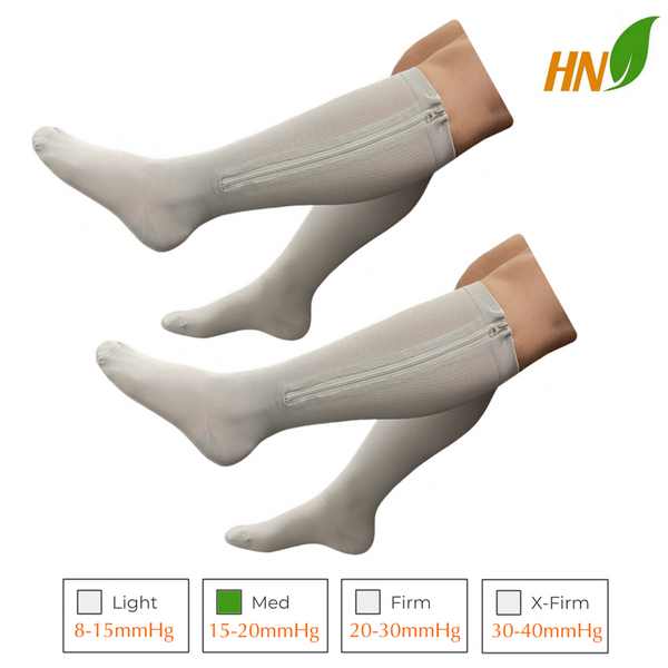 Closed Toe Grey 15-20 or 20-30 mmHg Firm Compression Leg Zipper Socks - 2 Pairs