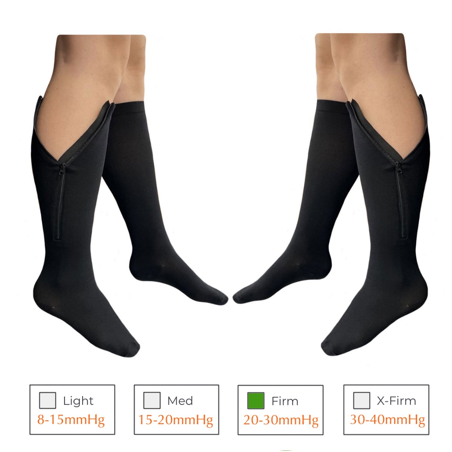 Compression Zipper Socks Leg Support Stockings Zip Long Socks- Black- Men  Women - Small 