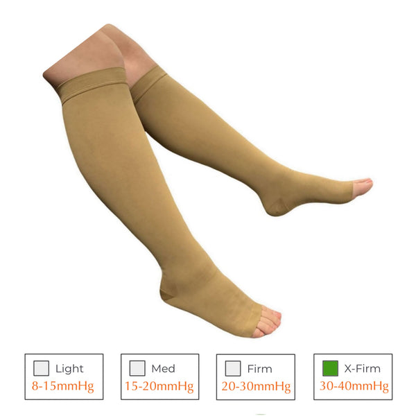 Open Toe 30-40 mmHg Extra Firm Compression Wide Calf Varicose Leg Swelling Socks 1 Pair