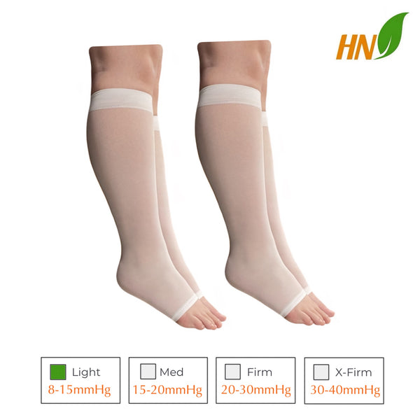 8-15 mmHg Sheer Compression Leg Calf Shin Thin Open Toe Socks - 2 Pairs