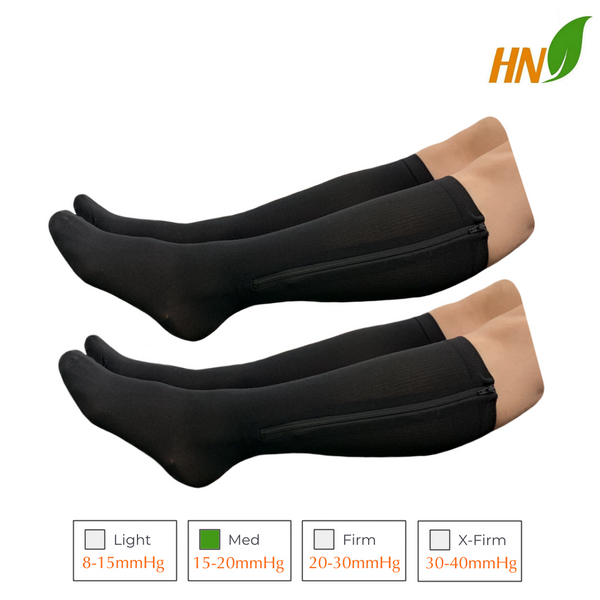 Closed Toe 15-20 mmHg Zipper Compression Calf Leg Circulation Socks 2 Pairs