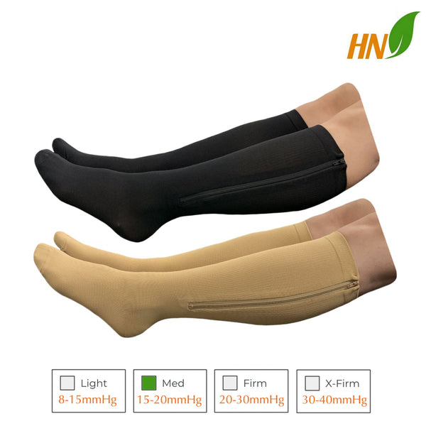 Closed Toe 15-20 mmHg Zipper Compression Calf Leg Circulation Socks 2 Pairs