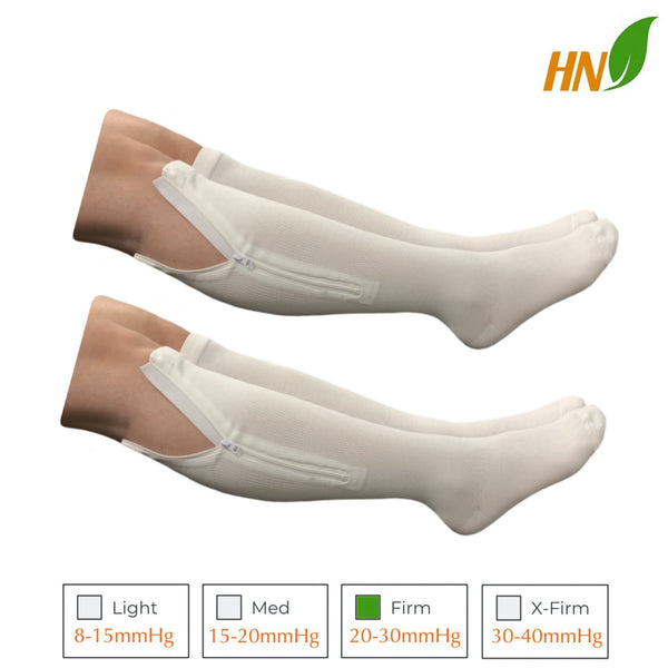 Closed Toe 20-30 mmHg Firm Compression Leg Swelling Fatigue Zipper Socks Navy White - 2 Pairs