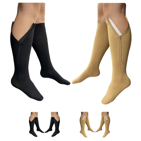 Closed Toe 20-30 mmHg Firm Compression Leg Swelling Calf Circulation Zipper Socks - 2 Pairs