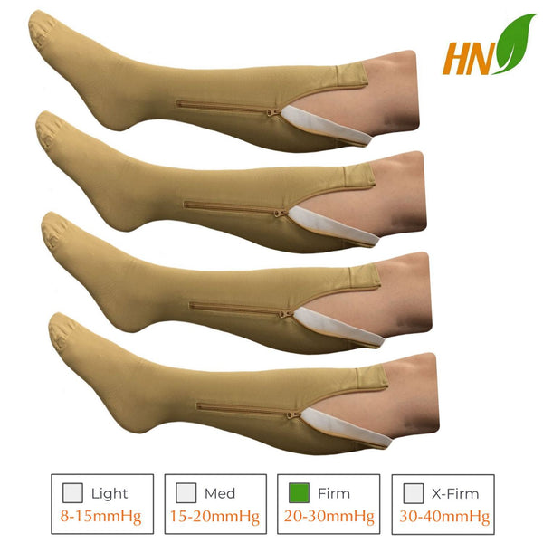 Premium Closed/Open Toe 20-30 mmHg Firm Compression Leg Swelling Zipper Socks - 2 Pairs