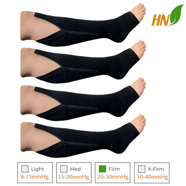 Premium Closed/Open Toe 20-30 mmHg Firm Compression Leg Swelling Zipper Socks - 2 Pairs